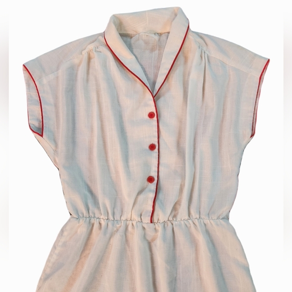 Vintage Semi-sheer Breezy Dress Sheer Ivory With Red Accents Unique - Picture 2 of 4